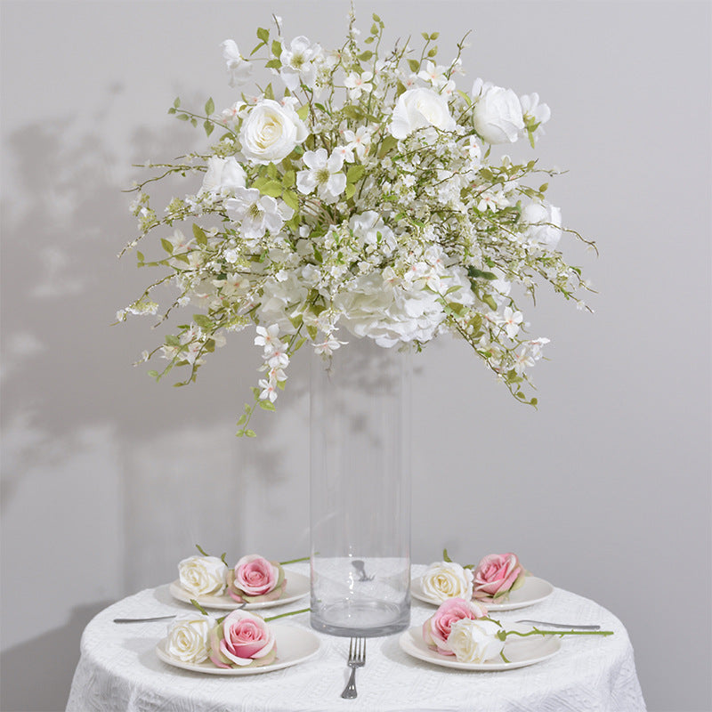 Nouvelle décoration de Table de mariage 5D, fleur, disposition de fond de scène de mariage, Simulation de saule de neige, boule de broderie, boule de Rose