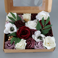 Wedding Flower Box White Dark Red Rose