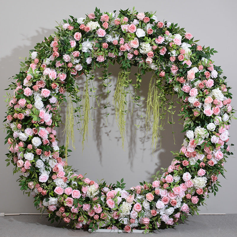 Circular Shelf Floral Exhibition Hall Decoration Pink Rose Embroidered Ball Hanging Flowers Wedding Decoration Circular Simulation Flowers