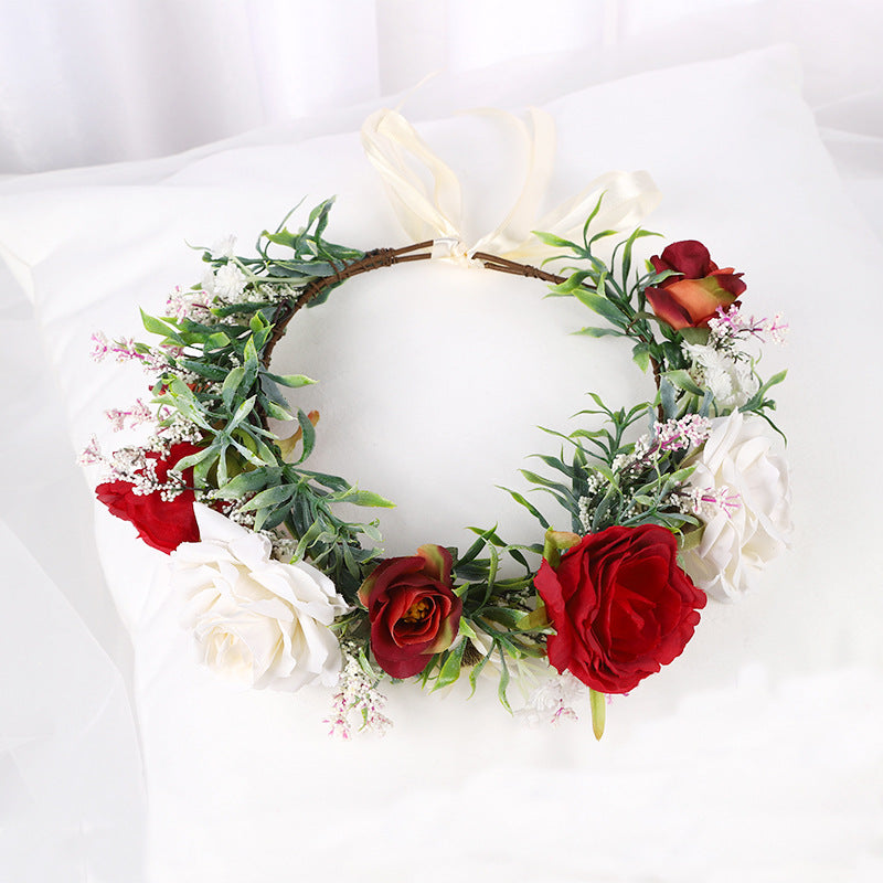 Bridal Wreath Headpiece White and Red Roses