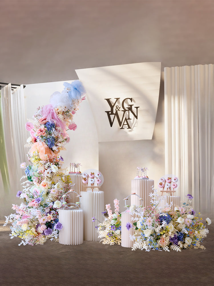 Décoration de scène de mariage florale de simulation de série bleue et violette