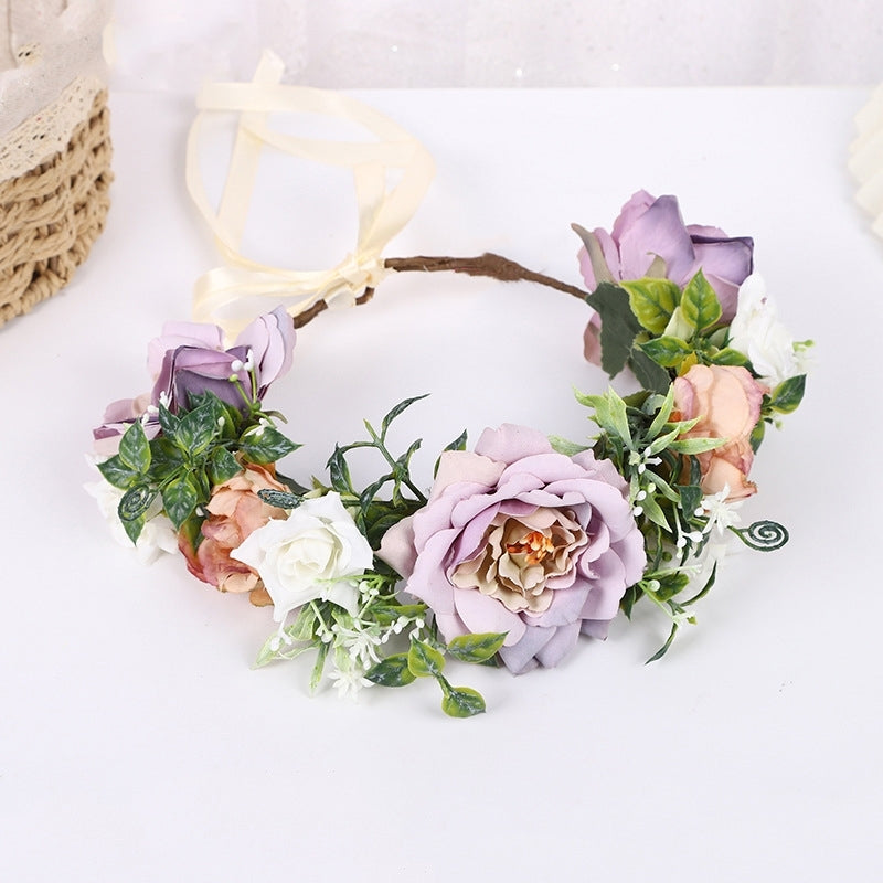 Couronne de mariée avec roses violettes et oranges