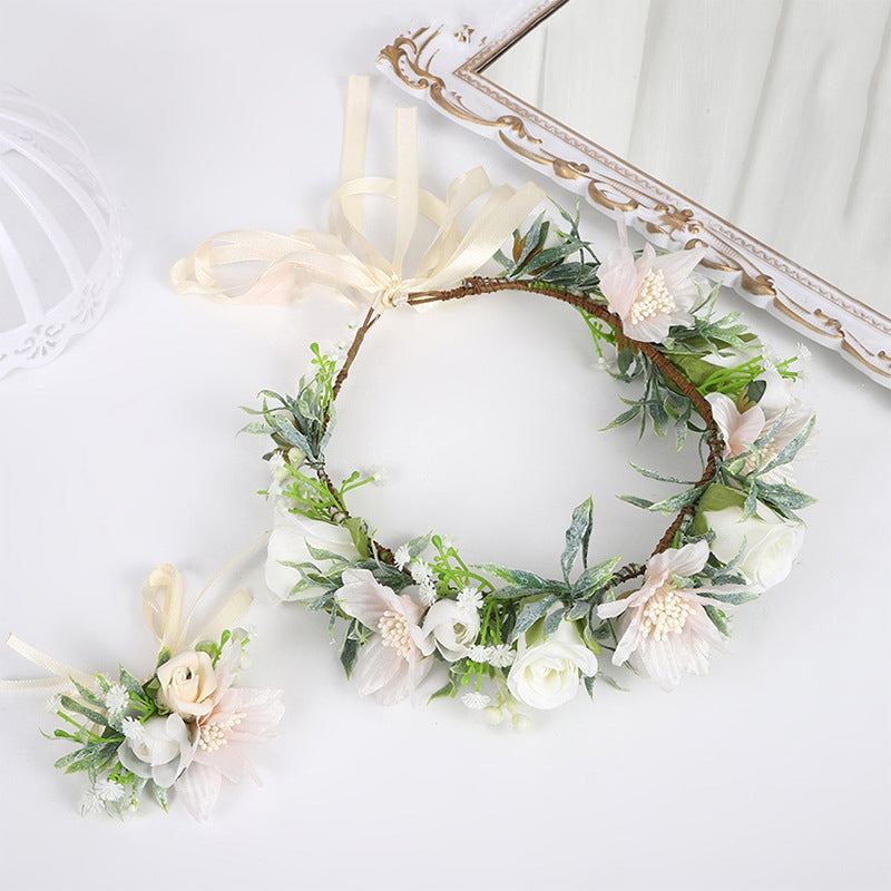 Bridal Wreath Headpiece White and Pink Roses