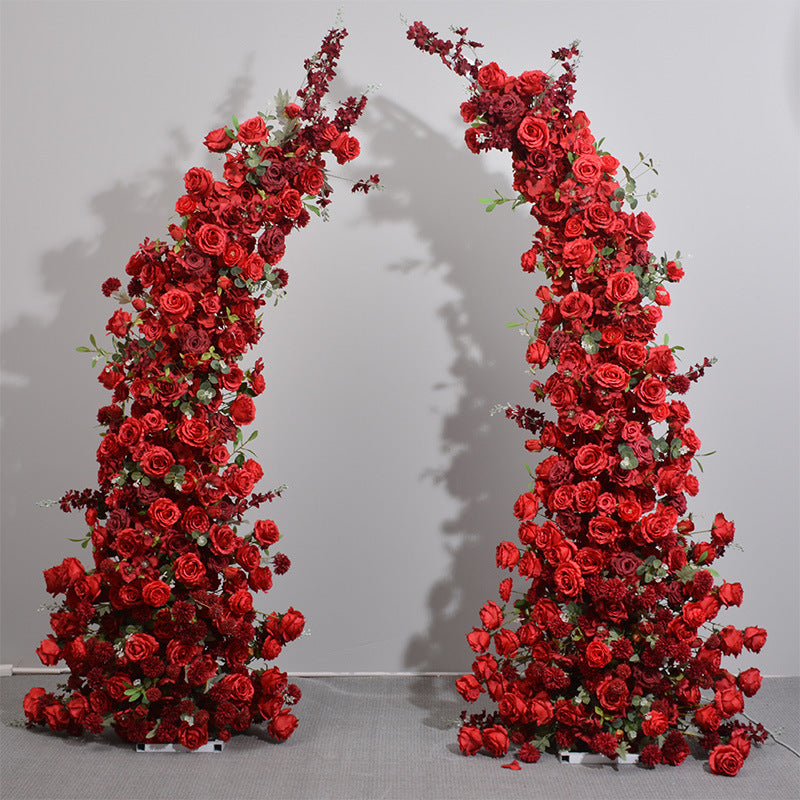 New Rose Ox Horn Frame Simulated Flower Art Wedding Background Decoration Simulated Flower Church Window Exhibition Hall Arch Layout 5D Ox Horn Flower