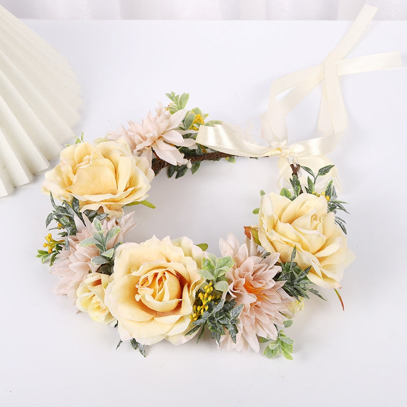 Couronne de mariée avec rose jaune clair