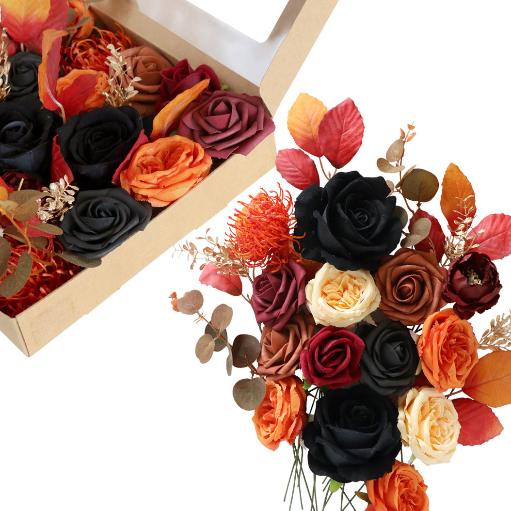 Wedding Flower Box Black Orange Rose