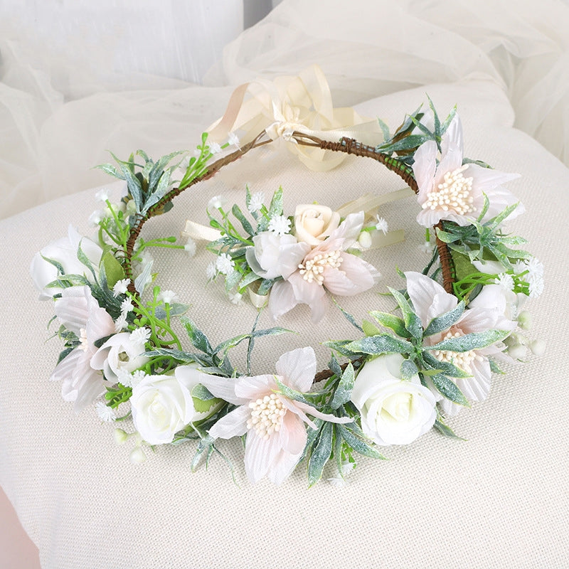 Bridal Wreath Headpiece White and Pink Roses