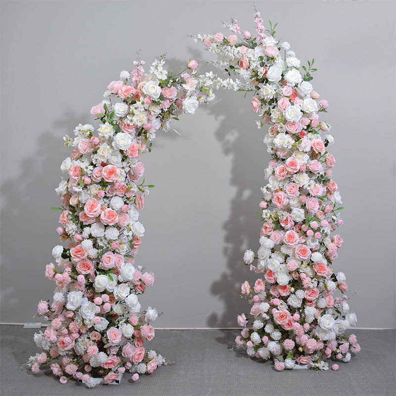 New Rose Ox Horn Frame Simulated Flower Art Wedding Background Decoration Simulated Flower Church Window Exhibition Hall Arch Layout 5D Ox Horn Flower