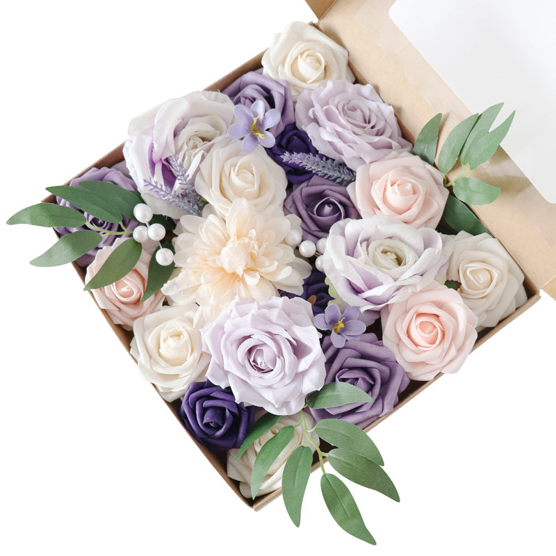 Wedding Flower Box Purple Champagne Roses