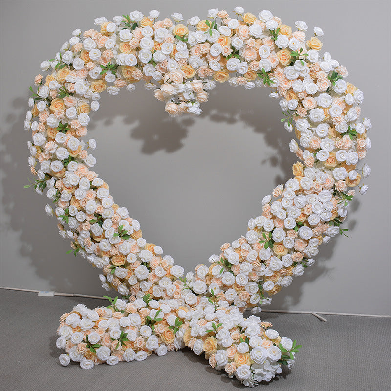 Heart Shaped Three-Dimensional Champagne Colored Embroidered Ball Rose Art Wedding Ceremony Birthday Party Arrangement Props Wedding Arch Decoration Flower Arrangement