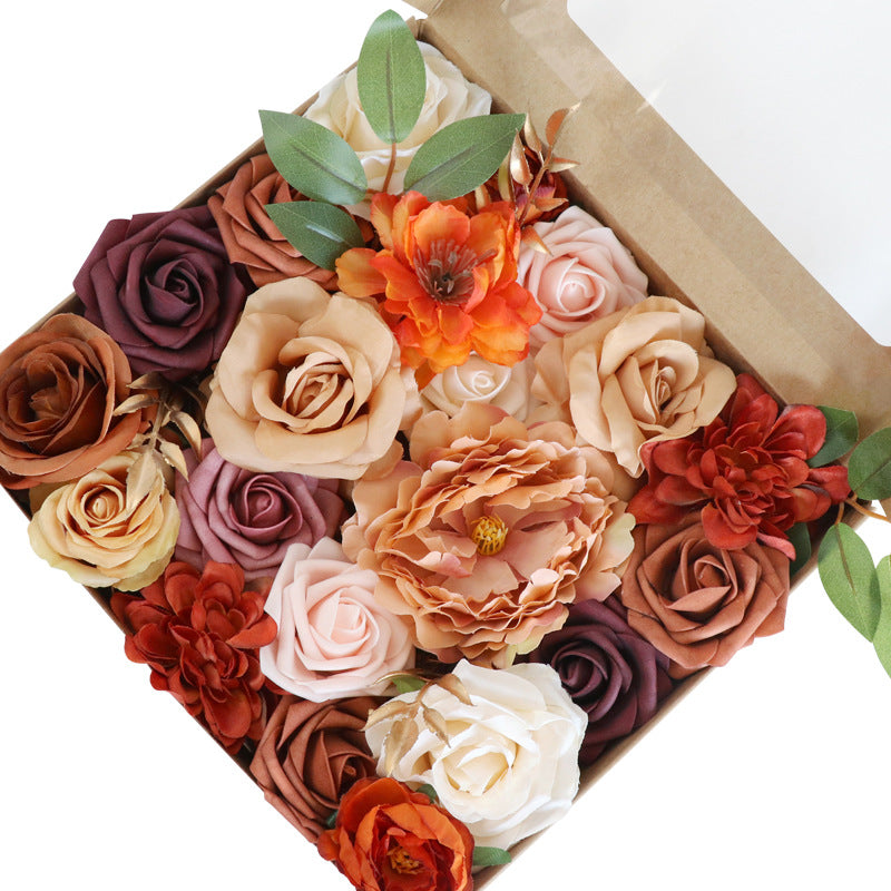 Boîte à fleurs de mariage roses et pivoines rouge foncé