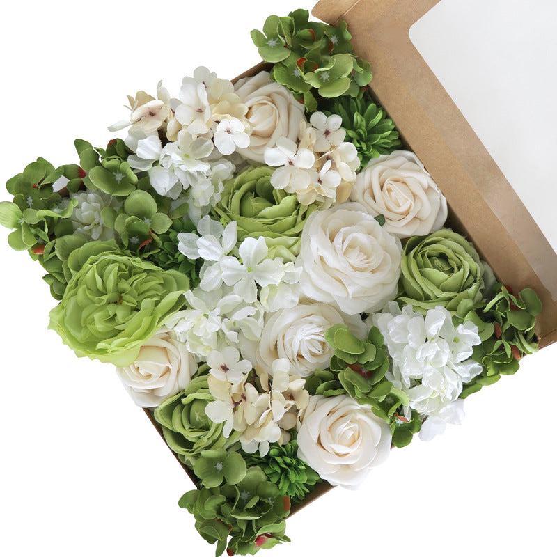 Boîte à fleurs de mariage Rose Hortensia blanc vert