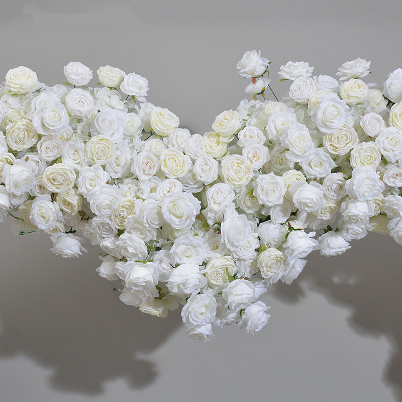 Disposition de cérémonie de proposition en forme de cœur blanc, décoration de mariage, Simulation de fleurs, décoration de fenêtre de salle d'exposition