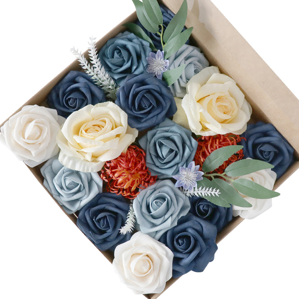 Boîte à fleurs de mariage Champagne clair Haze Roses bleues