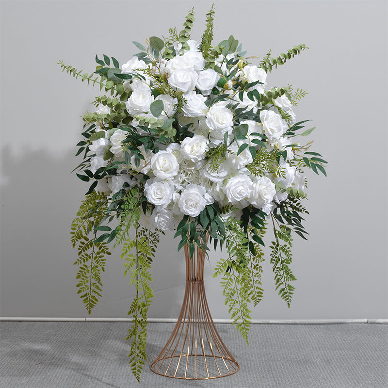 Boule de rose plante verte, étagère géométrique, colonne romaine de 70cm, décoration florale pour table à manger, nouvelle boule de fleur de simulation 5D