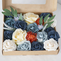 Boîte à fleurs de mariage Champagne clair Haze Roses bleues
