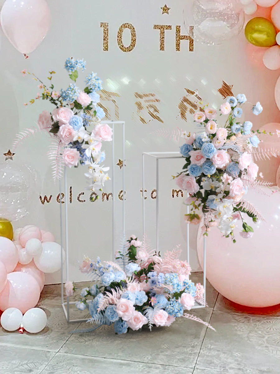 Pink And Blue Simulated Floral Arrangement Flower Stand Combination Birthday And Wedding Banquet Event Decoration Props