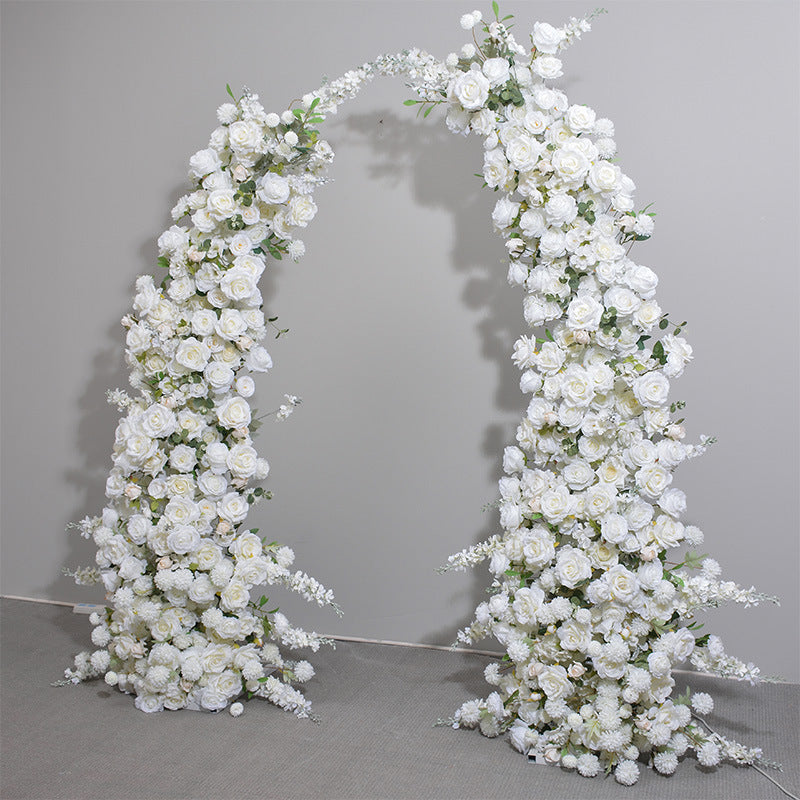 New Rose Ox Horn Frame Simulated Flower Art Wedding Background Decoration Simulated Flower Church Window Exhibition Hall Arch Layout 5D Ox Horn Flower