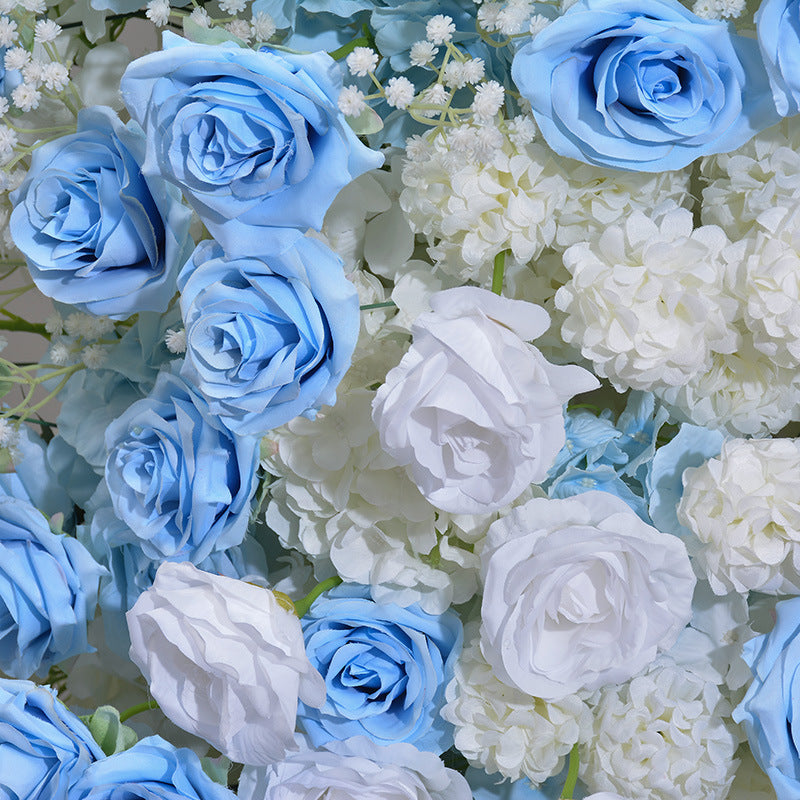 Décoration de tour de gâteau, fenêtre de fleur simulée bleue, hall d'exposition, beauté commerciale, Guide Chen, arc de fleurs de route, cadre en corne de bœuf avec paires de fleurs