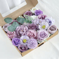 Boîte à fleurs de mariage roses et pivoines violettes