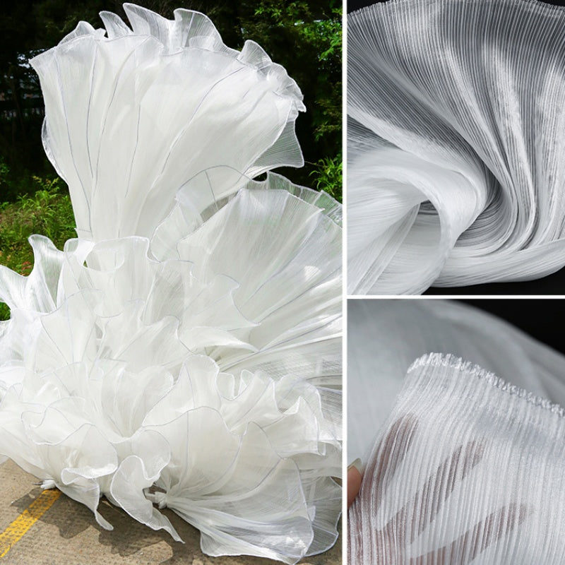 Light Pleated Texture Organza Lace Fabric Wedding Decorative Background Yarn Wedding Flower Modeling