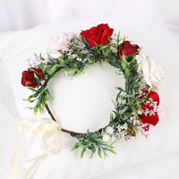 Bridal Wreath Headpiece White and Red Roses