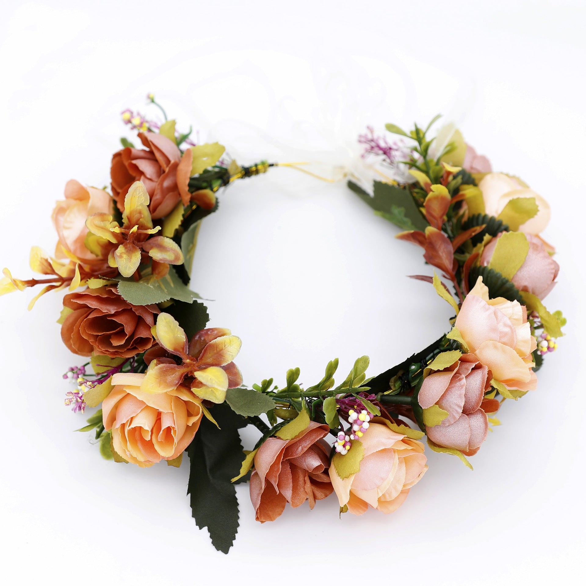 Coiffe de couronne de mariée orange et rose rose