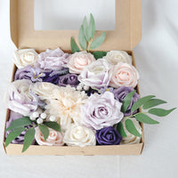 Boîte à fleurs de mariage Roses de champagne violettes