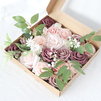 Boîte à fleurs de mariage Roses roses et violettes
