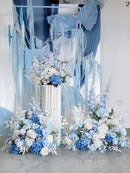 Simulation d'événement de mariage bleu, arc Floral, plate-forme de fleurs, pilier, accessoires de pile de fleurs