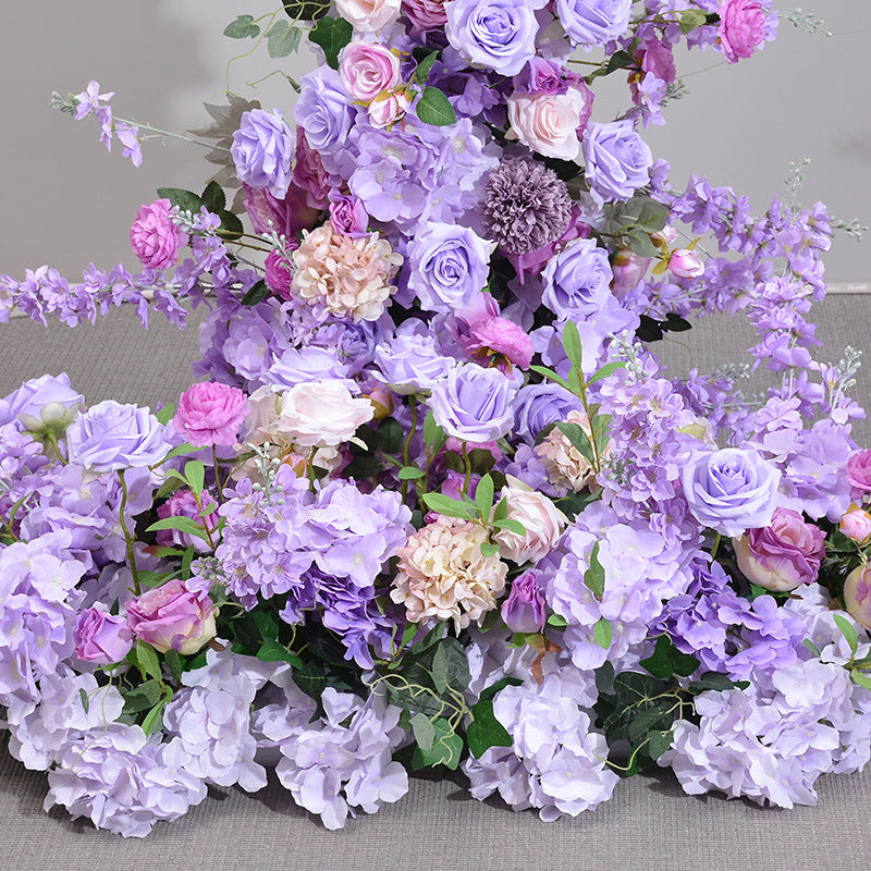Simulation de fleur violette 5D, décoration d'étagère en corne de bœuf en fer, longue rangée de fleurs, aménagement de Site de mariage