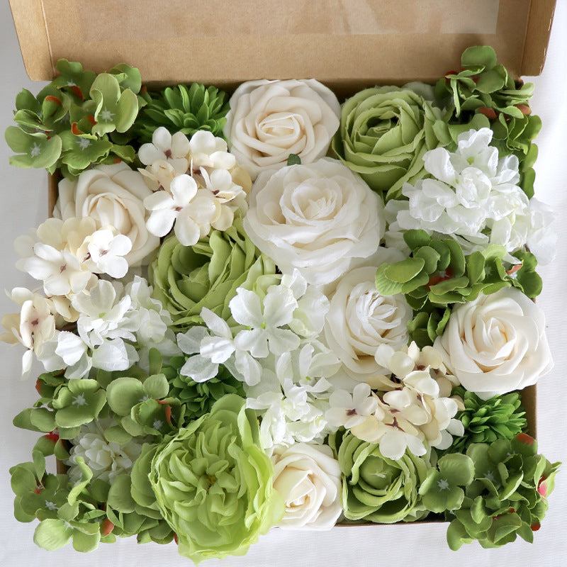Boîte à fleurs de mariage Rose Hortensia blanc vert