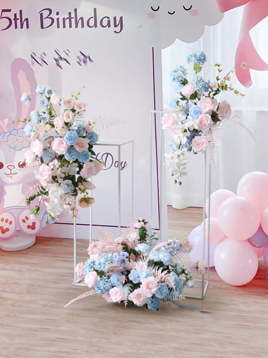 Pink And Blue Simulated Floral Arrangement Flower Stand Combination Birthday And Wedding Banquet Event Decoration Props