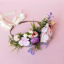 Coiffe de couronne de mariée Roses violettes et pivoines