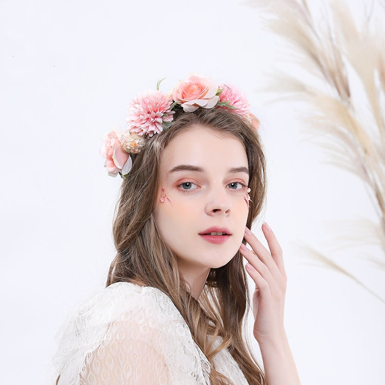 Bridal Wreath Headpiece Pink Roses and Peonies