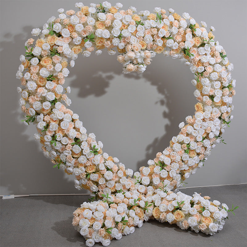 Heart Shaped Three-Dimensional Champagne Colored Embroidered Ball Rose Art Wedding Ceremony Birthday Party Arrangement Props Wedding Arch Decoration Flower Arrangement