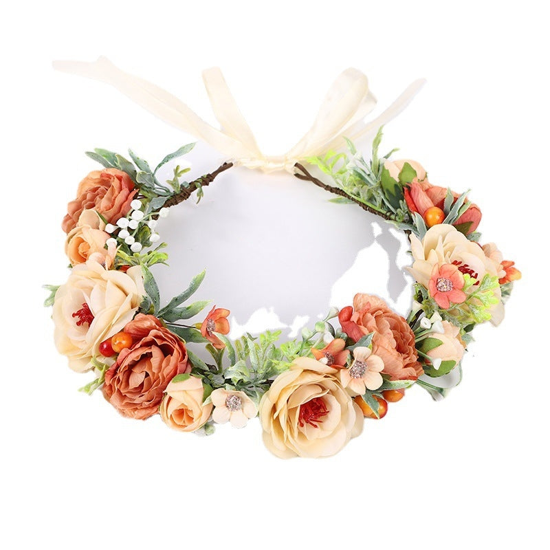 Bridal Wreath Headpiece Champagne and Orange Rose