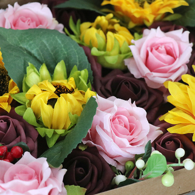 Wedding Flower Box Sunflower and Dark Red Rose