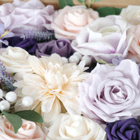 Boîte à fleurs de mariage Roses de champagne violettes