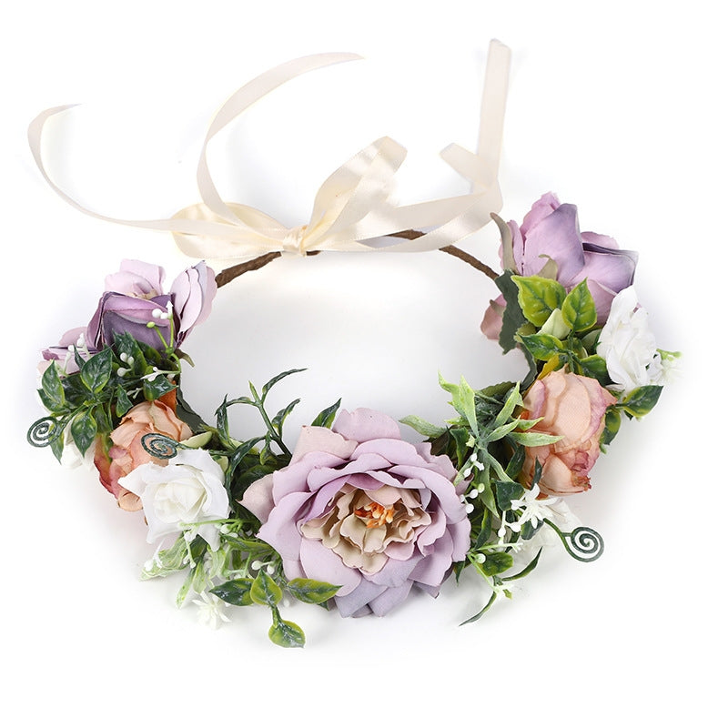 Couronne de mariée avec roses violettes et oranges