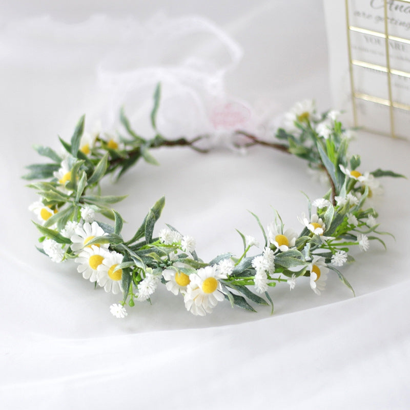 Bridal Wreath Headpiece Daisy Leaves