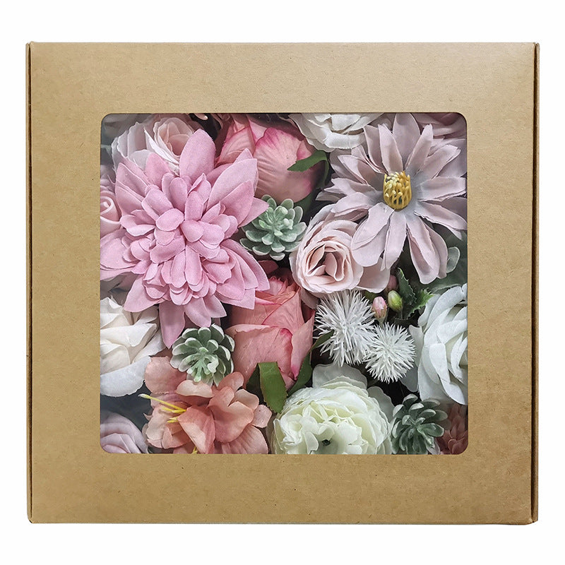 Boîte à fleurs de mariage Roses roses et chrysanthèmes