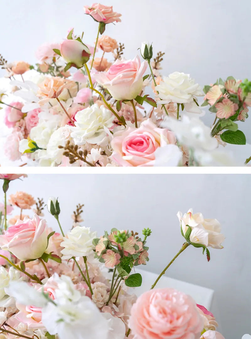 Flowerva Pink Long Table Flower And Circular Flower Arch Wedding Decoration