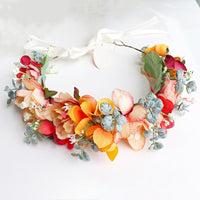 Bridal Wreath Headpiece Orange and Pink Watercress