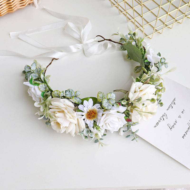 Bridal Wreath Headpiece White Roses