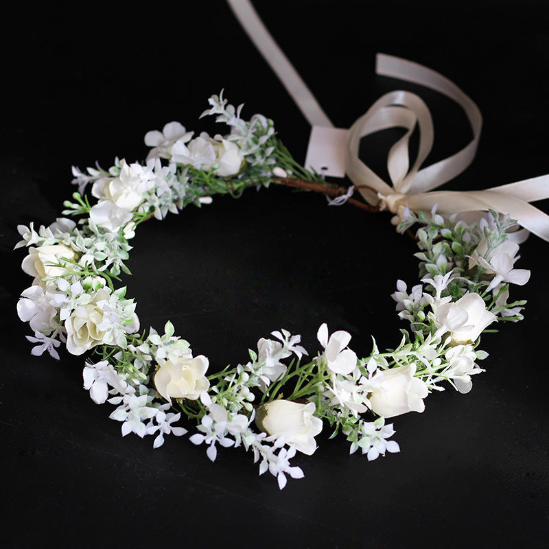 Bridal Wreath Headpiece Beige Flowers