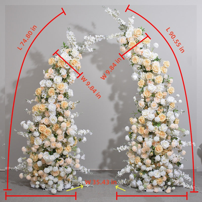 New Rose Ox Horn Frame Simulated Flower Art Wedding Background Decoration Simulated Flower Church Window Exhibition Hall Arch Layout 5D Ox Horn Flower