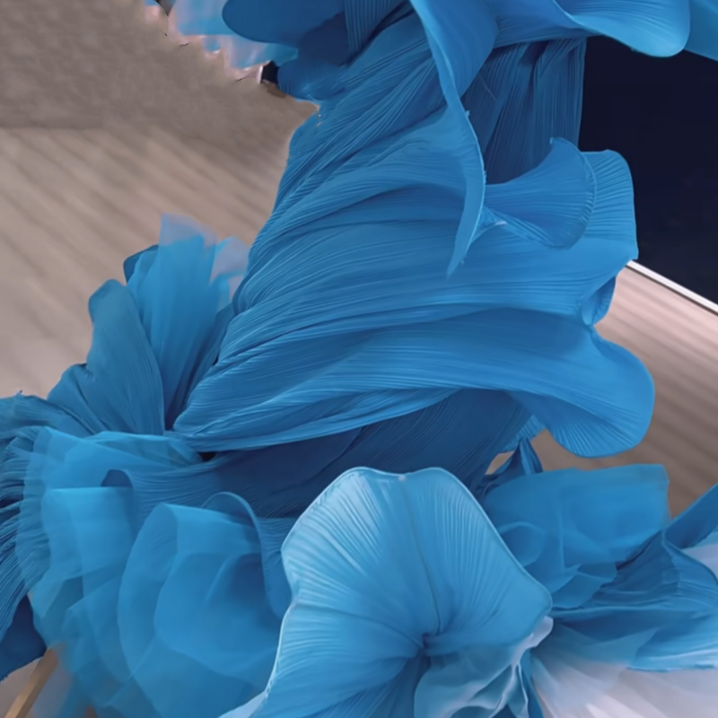 Tissu d'impression plissé de Style pétale de vague bleue Flowerva