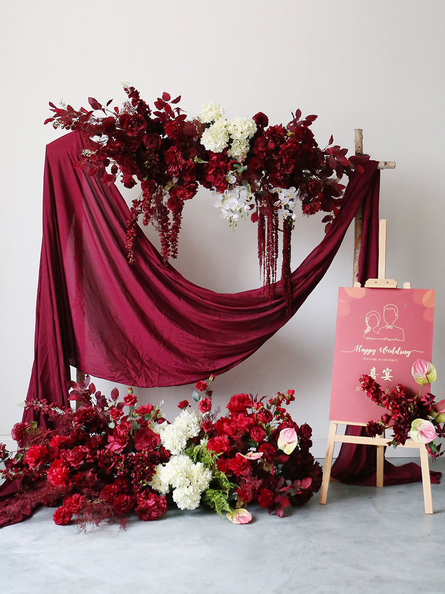 Flowerva Dark Red Wedding Welcome Floral Arrangement Shooting Background Road Guide Simulation Flower