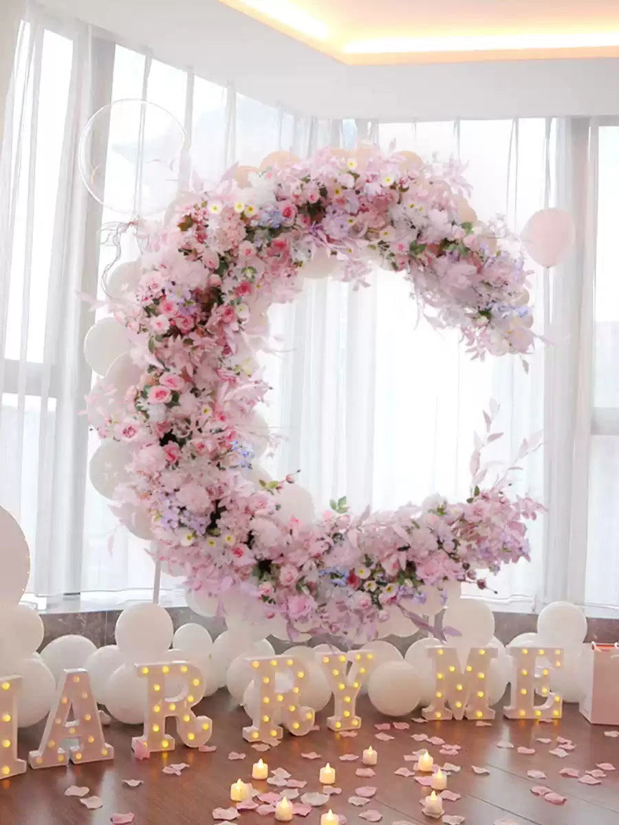 Flowerva Pink Circular Arch Floral Art Wedding Party Background Wall Hanging Road Guide Simulation Flower Arrangement